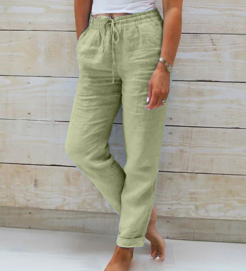 Aria Trousers in Cotton and Linen with an Elastic Waist