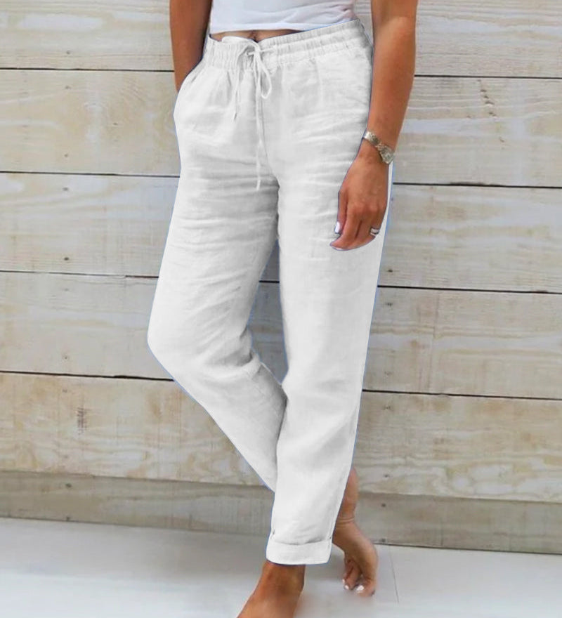 Aria Trousers in Cotton and Linen with an Elastic Waist