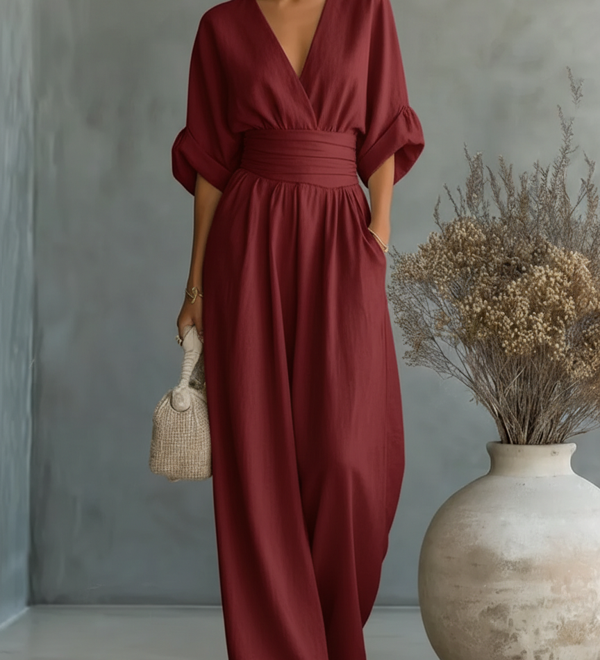 Maja | Elegant V-Neck High-Waisted Jumpsuit
