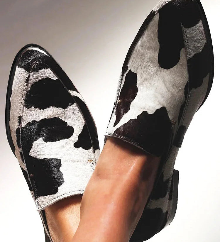 Becca | Cow Print Slip-On Loafers