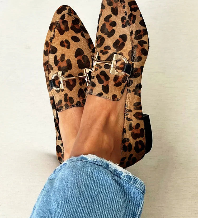 Gia | Leopard Buckle Strap Flats