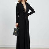 Kara | Long-Sleeve Deep V-Neck Maxi Dress