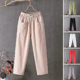 Classic Cotton Linen Trousers with Elasticated Waist