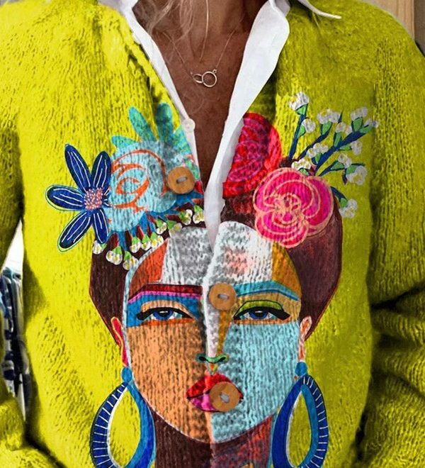 Iona | Chartreuse Embroidered Portrait Cardigan