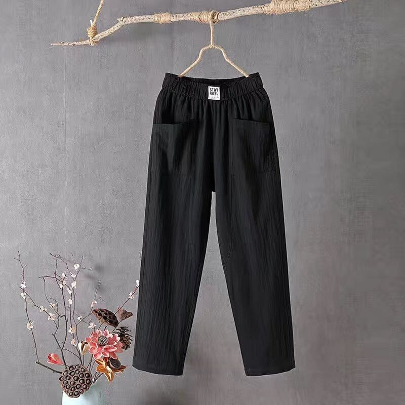 Classic Cotton Linen Trousers with Elasticated Waist