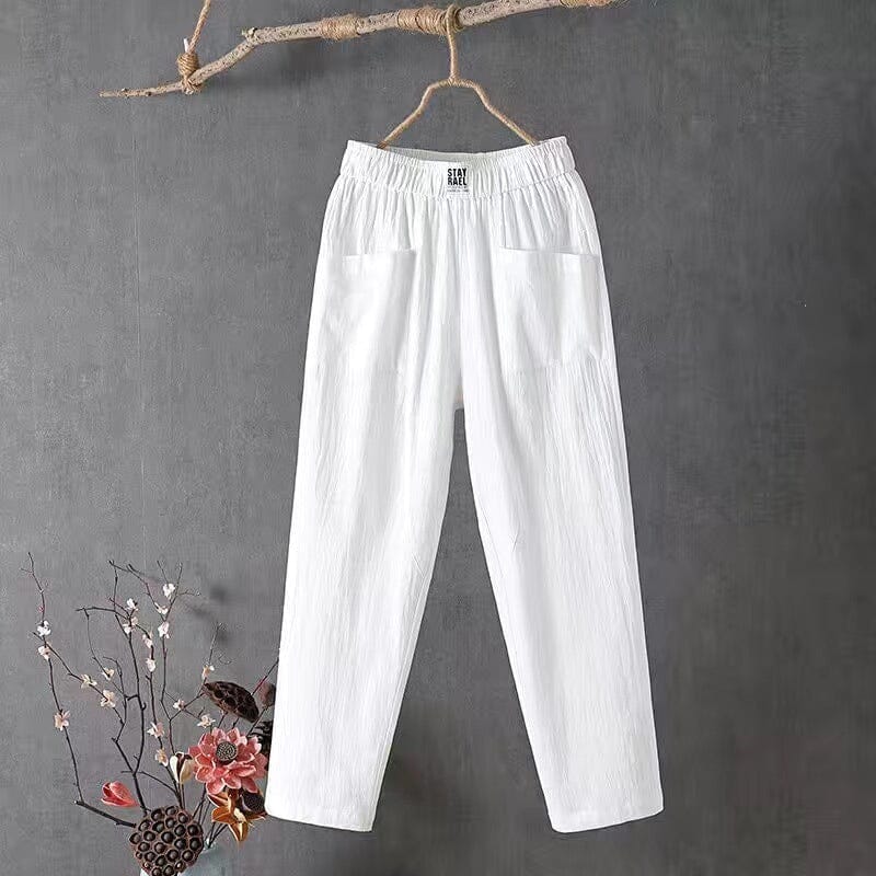 Classic Cotton Linen Trousers with Elasticated Waist