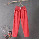 Classic Cotton Linen Trousers with Elasticated Waist