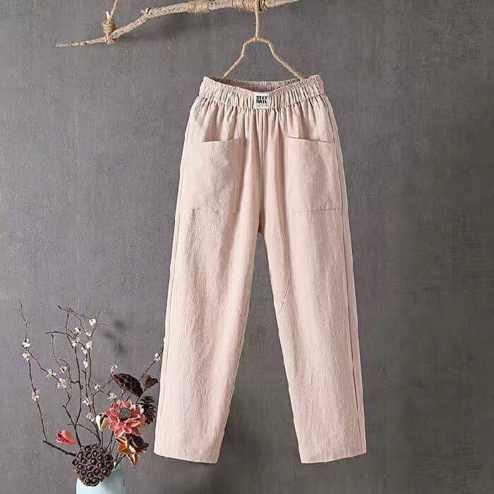 Classic Cotton Linen Trousers with Elasticated Waist