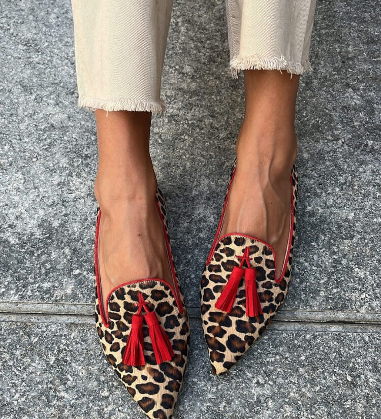 Gelly | Red Tassel Leopard Flats