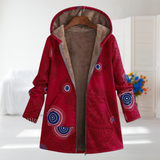 Chiara | Red Mandala Fleece-Lined Hooded Coat