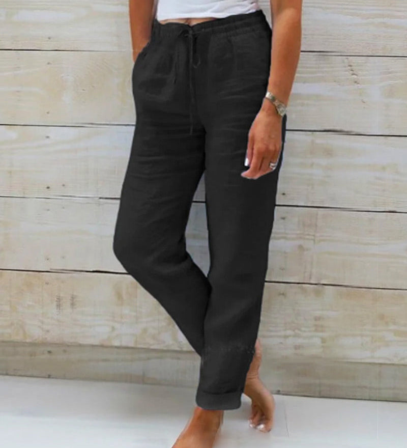 Aria Trousers in Cotton and Linen with an Elastic Waist