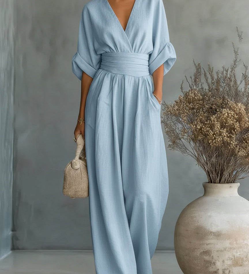 Maja | Elegant V-Neck High-Waisted Jumpsuit