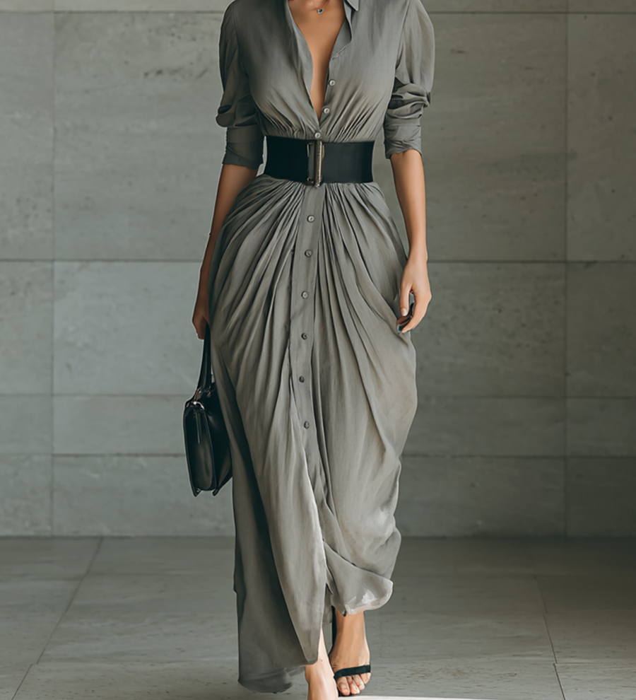 Zahara | Belted Pleated Maxi Dress