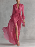Pink Chiffon Dress with V-Neck