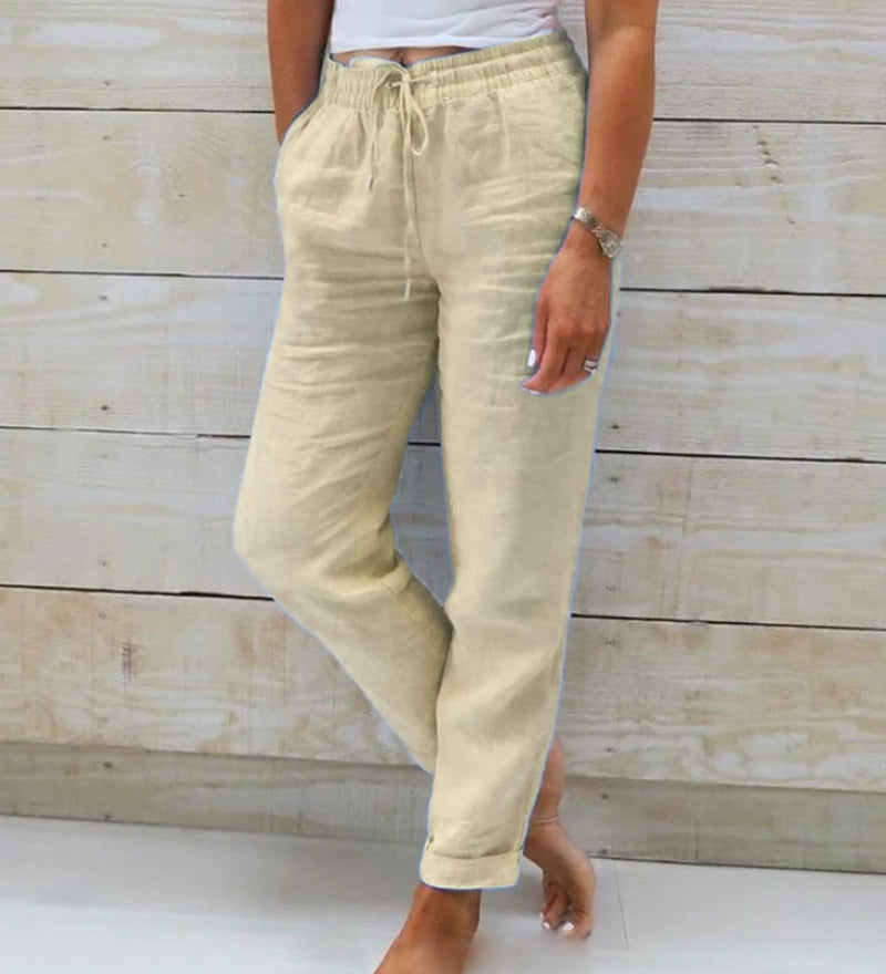 Aria Trousers in Cotton and Linen with an Elastic Waist