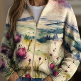 Averil | Scottish Thistle Zip-Up Cardigan