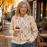 Danielle | Trailing Floral Zip-Up Cardigan - Cream