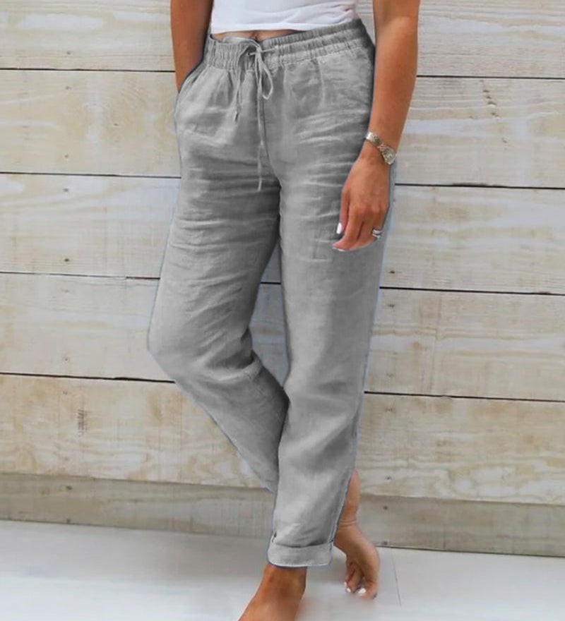 Aria Trousers in Cotton and Linen with an Elastic Waist