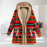 Giulia | Orange Aztec Fleece-Lined Hooded Coat
