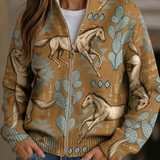 Kathryn | Horse & Cactus Print Zip-Up Cardigan