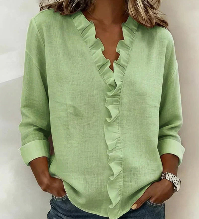 Sadie | Blouse with Ruffles, V-Neck and Long Sleeves
