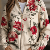 Penelope | Vintage Rose Print Zip-Up Cardigan