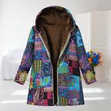 Elisa | Blue Paisley Fleece-Lined Hooded Coat