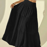 Boho High Waist Tiered Maxi Skirt with Smocked Waistband