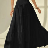 Boho High Waist Tiered Maxi Skirt with Smocked Waistband
