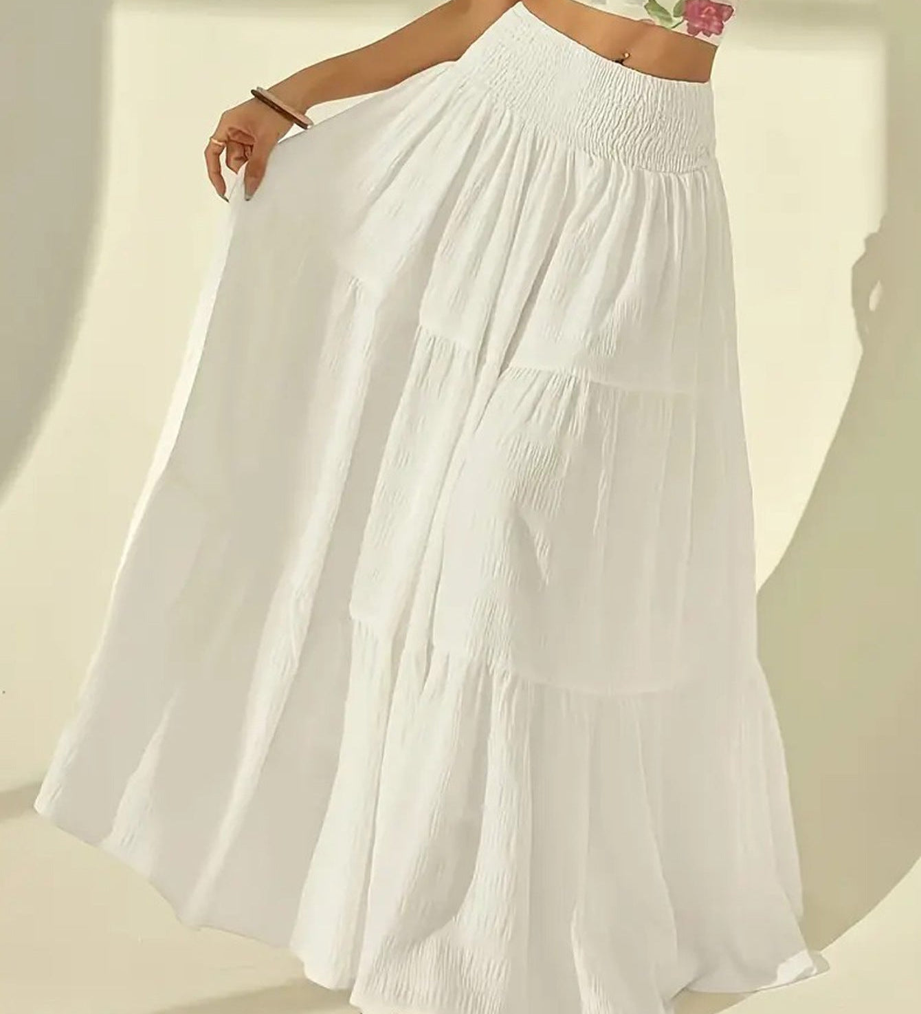 Boho High Waist Tiered Maxi Skirt with Smocked Waistband
