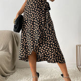 Bold High Waist Leopard Print Midi Skirt with Tie Waist