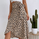 Bold High Waist Leopard Print Midi Skirt with Tie Waist