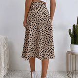Bold High Waist Leopard Print Midi Skirt with Tie Waist