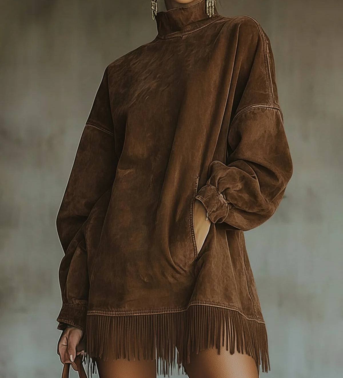 Amalia | Dress with High Collar and Fringes