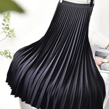 Elegant High Waist Pleated Midi Skirt with Elasticated Waistband