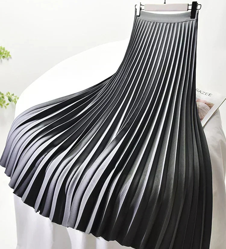 Elegant High Waist Pleated Midi Skirt with Elasticated Waistband