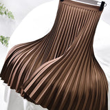 Elegant High Waist Pleated Midi Skirt with Elasticated Waistband