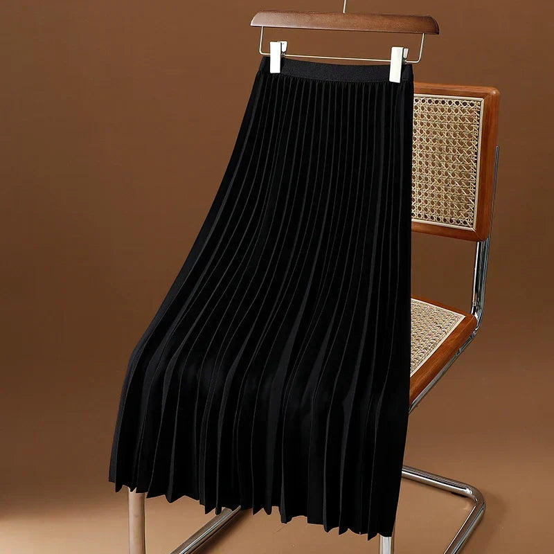 Elegant High Waist Pleated Midi Skirt with Elasticated Waistband