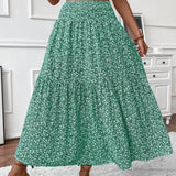 Flowy Ditsy Floral Maxi Skirt with Elasticated High Waist