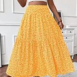 Flowy Ditsy Floral Maxi Skirt with Elasticated High Waist