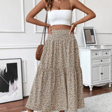 Flowy Ditsy Floral Maxi Skirt with Elasticated High Waist