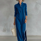 Sweat Maxi Dress with Button Collar
