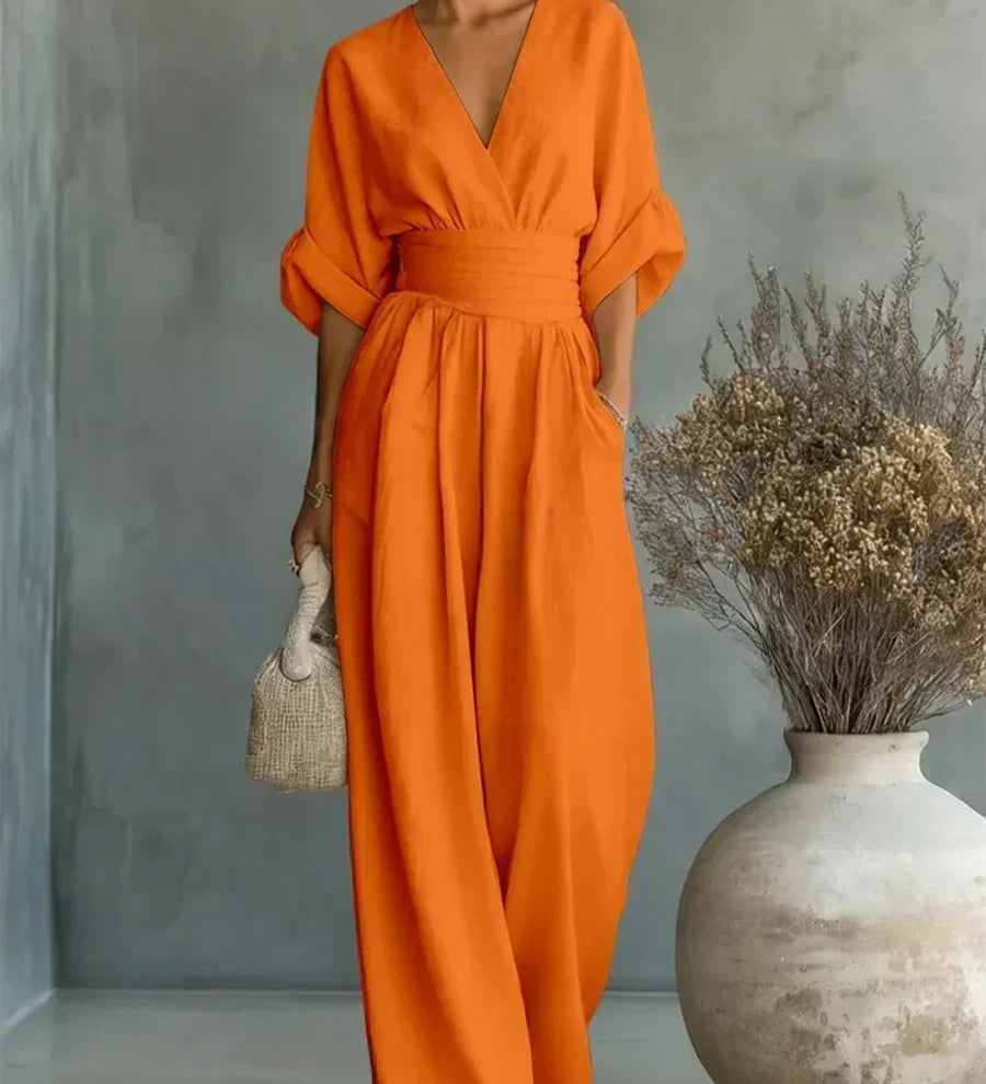 Maja | Elegant V-Neck High-Waisted Jumpsuit
