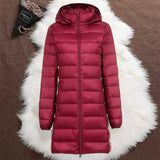 LONG TRANSITIONAL PUFFER JACKET | DARK RED