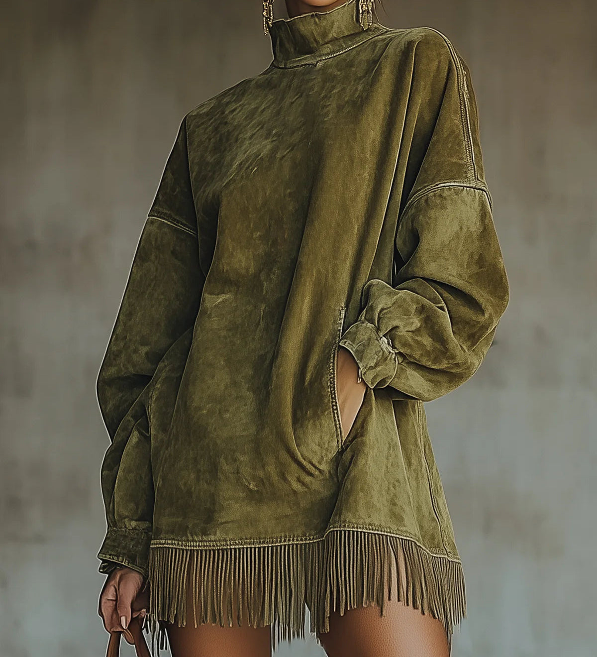 Darcie | Suede Fringe Turtleneck Dress