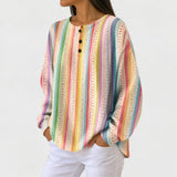 Sara | Jumper with Colourful Striped Pattern and Button Placket
