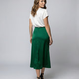 Satin Midi Skirt with Wrap Front and Split Hem