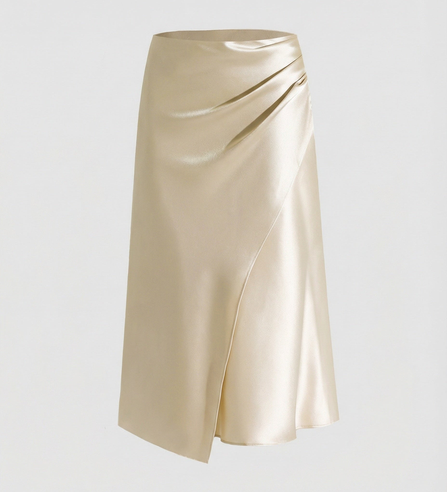 Satin Midi Skirt with Wrap Front and Split Hem