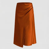 Satin Midi Skirt with Wrap Front and Split Hem