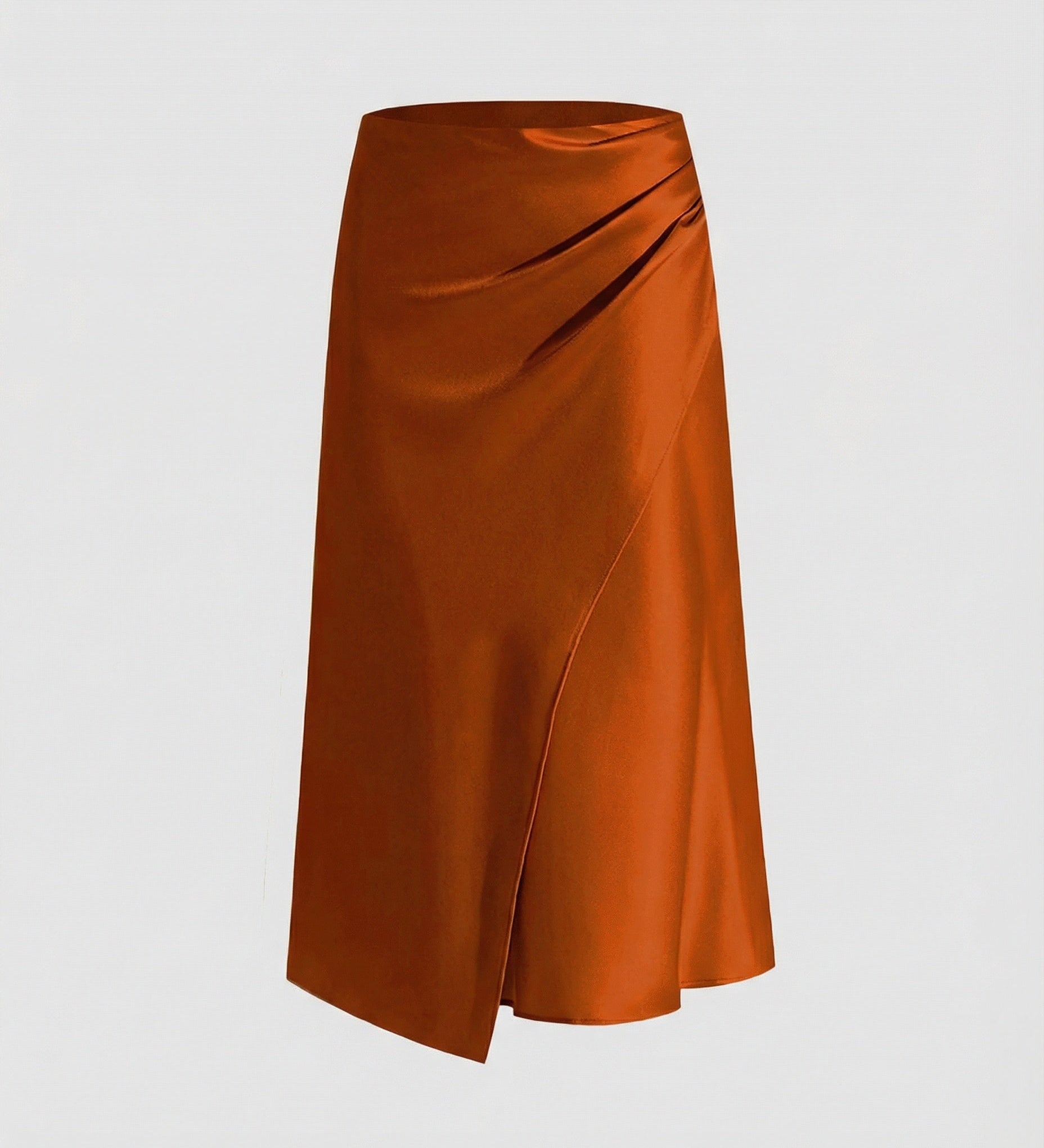 Satin Midi Skirt with Wrap Front and Split Hem